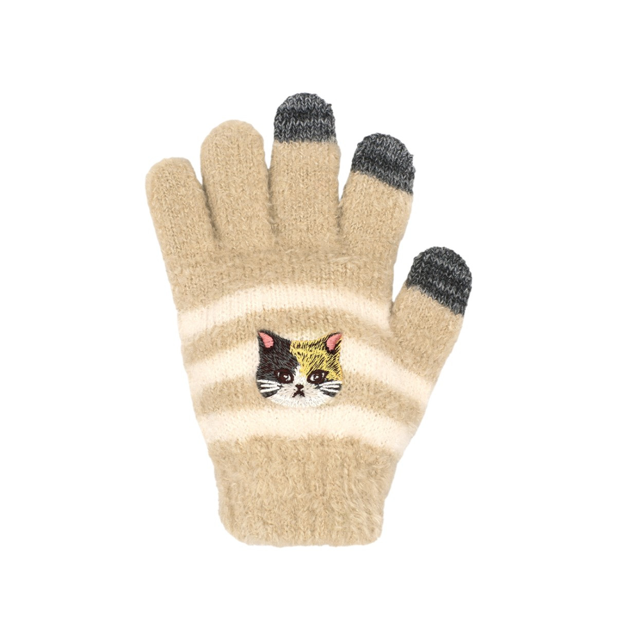 スマホ手袋 キッズ クロネコ ミケ ボーダー 子供用 スマホ対応 防寒