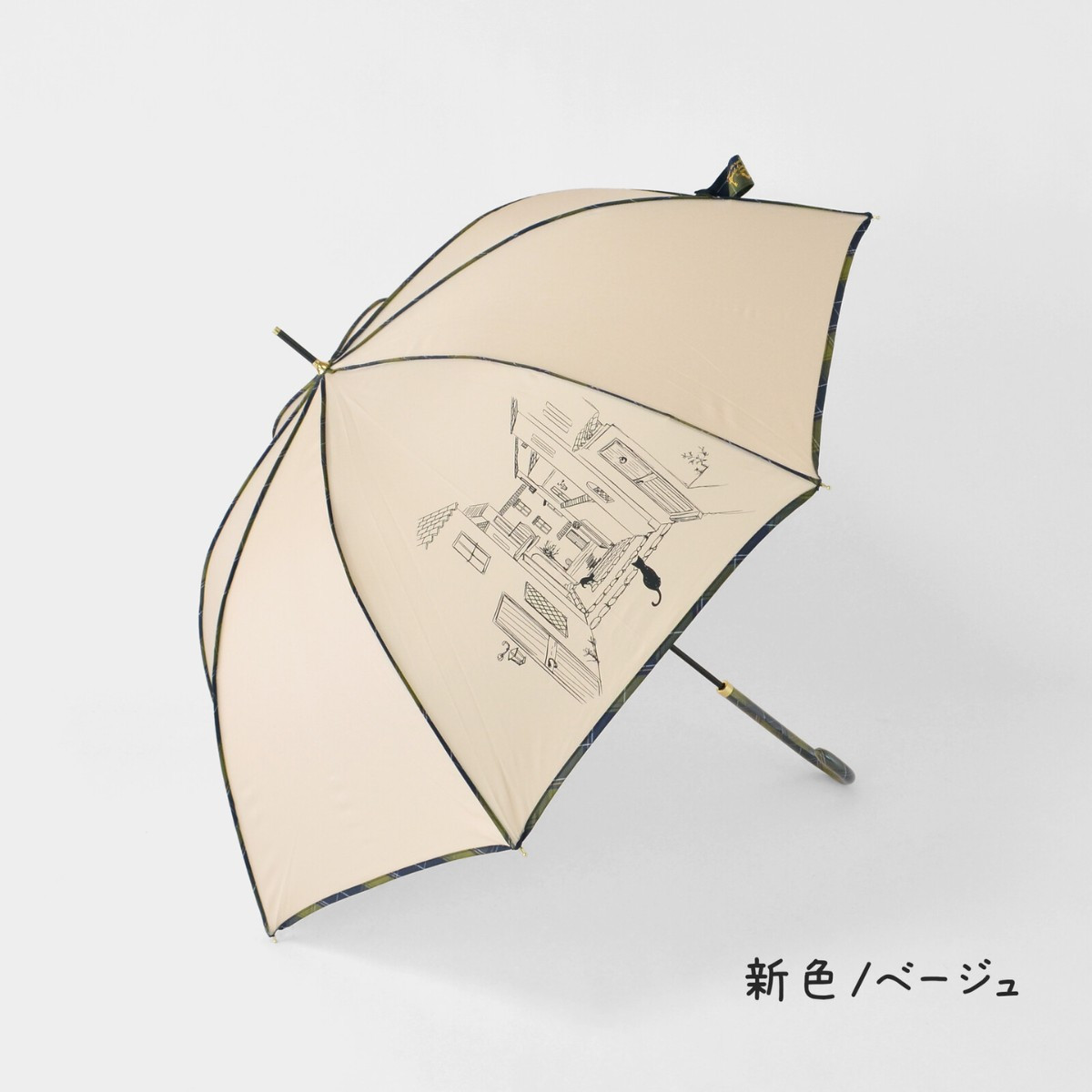 MKN 長傘 60cm ワンタッチジャンプ雨傘 チェックパイピングと猫 : 雑貨