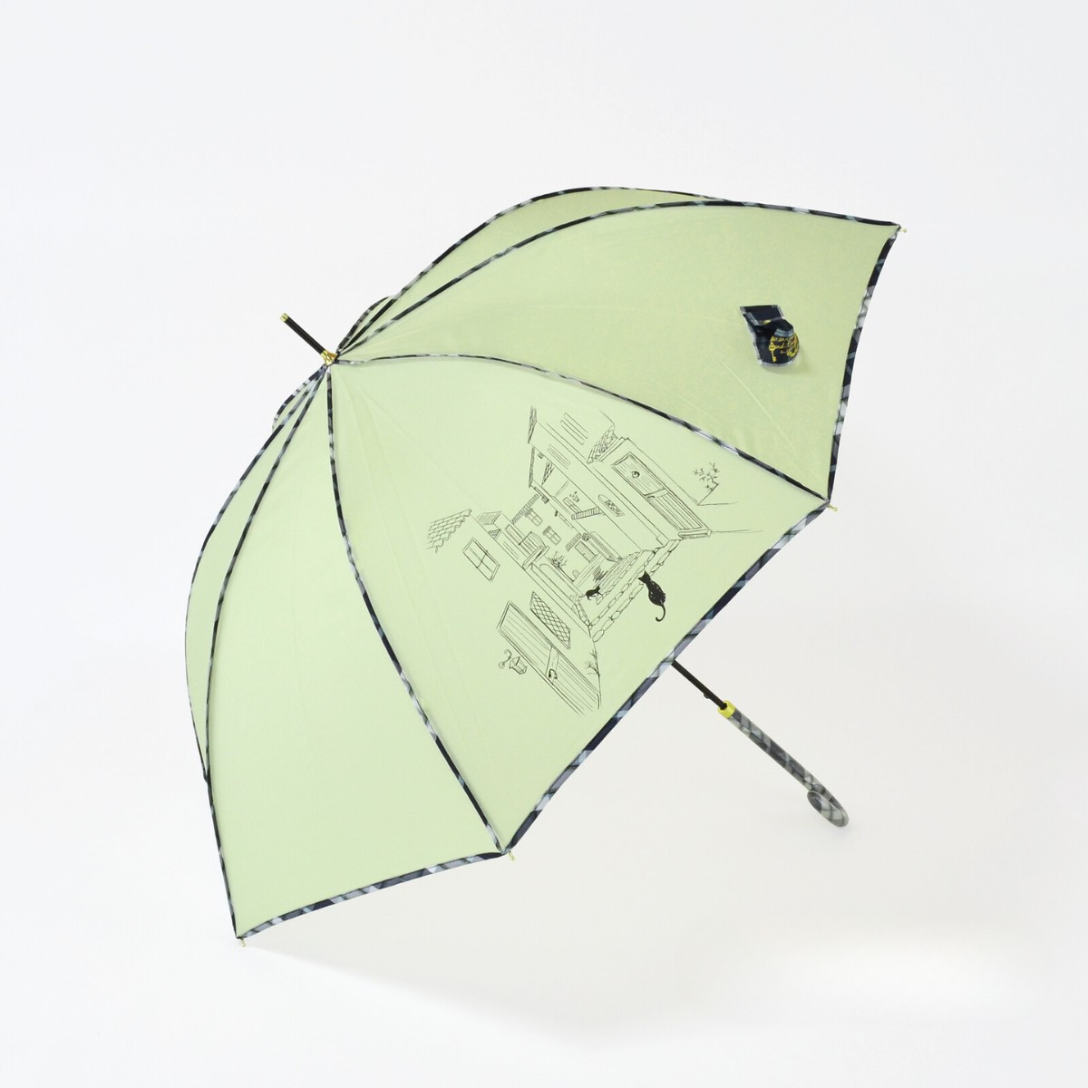 MKN 長傘 60cm ワンタッチジャンプ雨傘 チェックパイピングと猫 : 雑貨