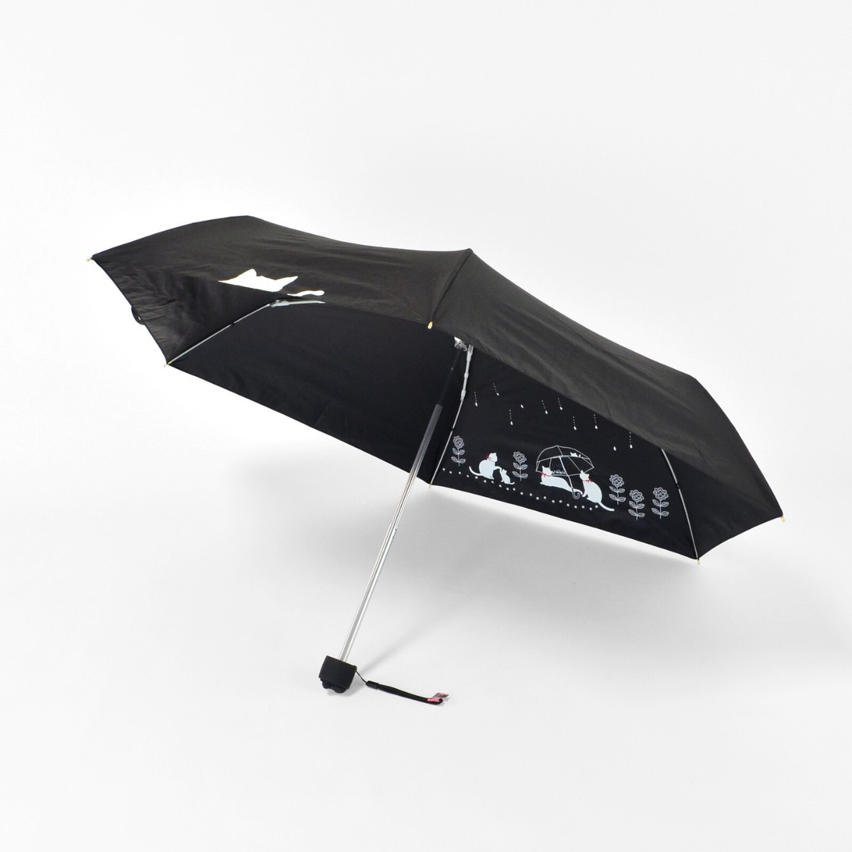 MKN 折りたたみ傘 50cm楽ミニ 傘と猫 mini 2026新作 黒コーティング
