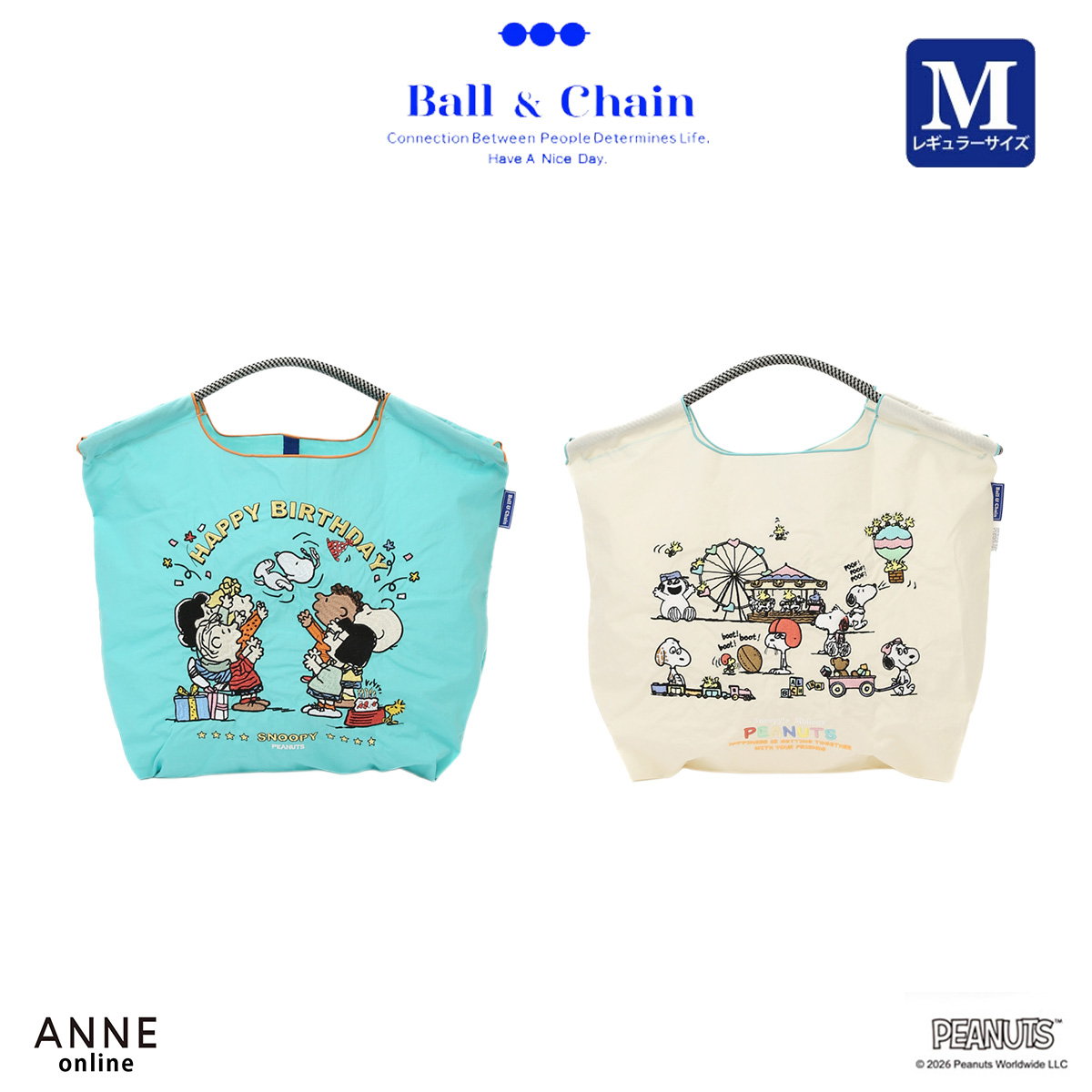 【Ball＆Chain/ボールアンドチェーン】2026 PEANUTS 刺繍エコバッグ
