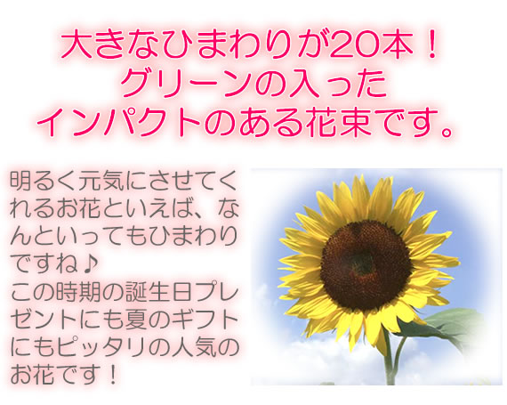 アンのお花屋さん ひまわり20本とグリーン花束 ブーケ ひまわり