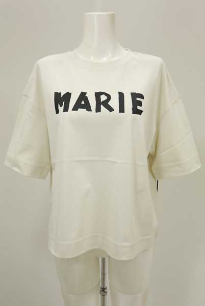 春夏値下げ【マリードール/14103/20%OFF】綿天竺丸首ワイドボディテープMARIEロゴプリントＴシャツドロップ５分袖/MARIED'OR/sps/5i56b511xx MARIED'OR 春夏値下げ【マリードール/14103/20%OFF】綿天竺丸首