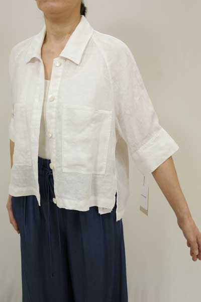 春夏SALE【ローブ/カフネ/525908/50%OFF】フレンチリネン100％ショート丈シャツジャケットバックロング＆フレアーラグラン５分袖/cafune/sph/9i52b771xx