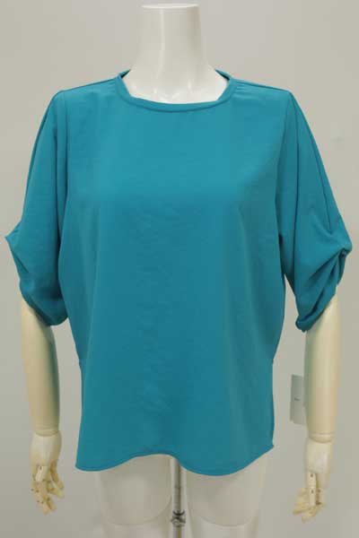 春夏値下げ【ディニテコリエ/定番/晩夏初秋/80255304/15%OFF】ポリストレッチシフォン丸首丸首サイドスリット袖山切替＆袖口タック５分袖/spt/sps/9i51b161xx Dignite collier 春夏値下げ【ディニテコリエ/定番/晩夏初秋
