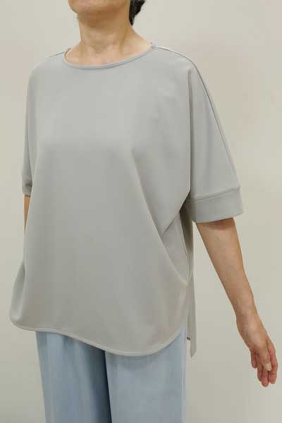 春夏値下げ【ディニテコリエ/定番/80255421/20%OFF】ポリカットジョーゼット丸首リラックスコクーン後裾シフォン切替ドルマン５分袖/spt/sps/9i51b161xx