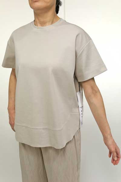 春夏値下げ【ディニテコリエ/定番/80990215/20%OFF】綿ポリストレッチスムース両脇パネル裾断切りラウンドヘムＴシャツドロップ半袖/spt/sps/5i56b161xx