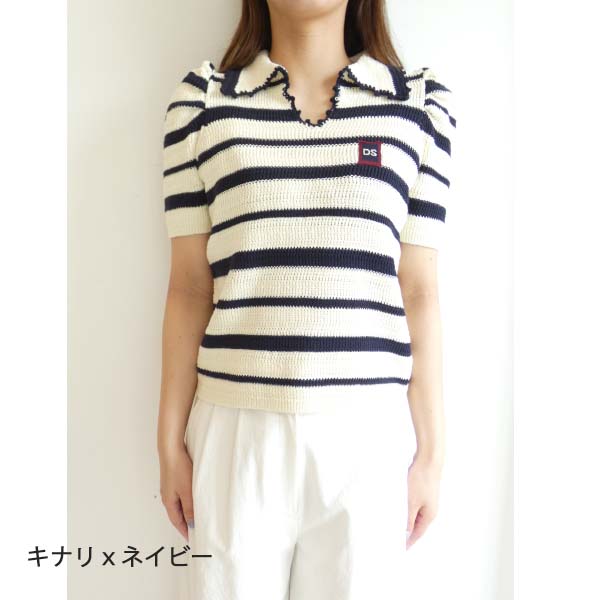 0209120253,DSC/,DSロゴ刺繍ヨーヨーコットンボーダーニット ,ダブルスタンダードクロージング,送料無料 DSC / DSロゴ刺繍ヨーヨーコットンボーダーニット TOPS Night