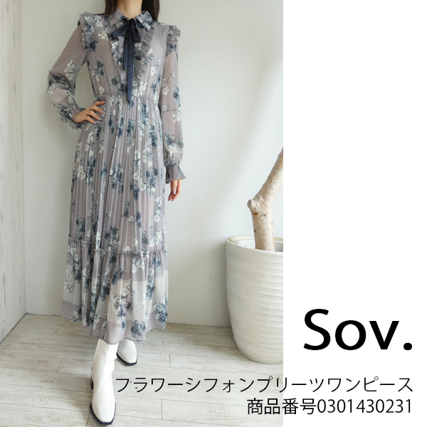 SALE セール 0301430231, Sov./,フラワーシフォンプリーツワンピース