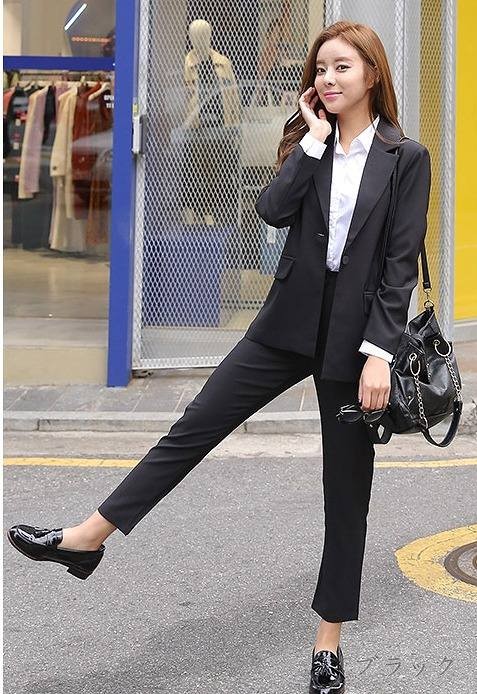 パンツスーツ S-XL 黒 グリーン レディース キレカジ きれいめ 長袖