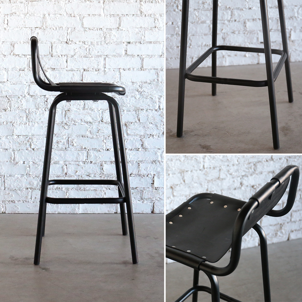 カウンターチェア インダストリアル レザー ブラック アイアン 椅子