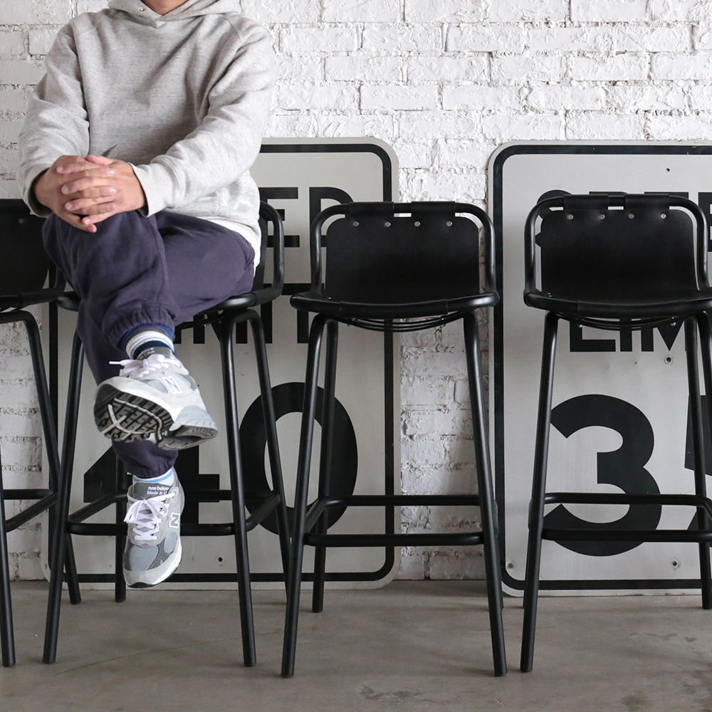 カウンターチェア インダストリアル レザー ブラック アイアン 椅子