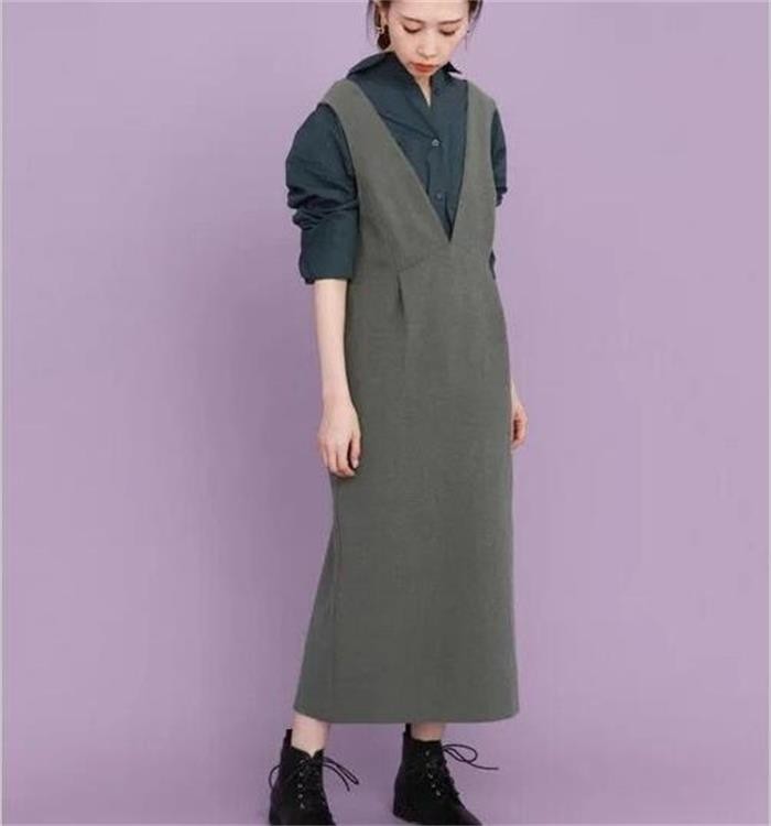 おススメ ジャンパースカート レディース ワンピース 秋 ロング ノースリーブ 深 Vネック ジャンスカワンピース Aラインワンピース 秋冬 カジュアル ３色展開 すべての商品 Violon