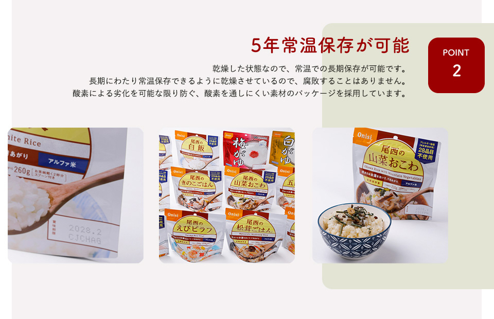 尾西食品 調理不要 防災 尾西のアルファ米 白飯 1袋100g ×5袋 5