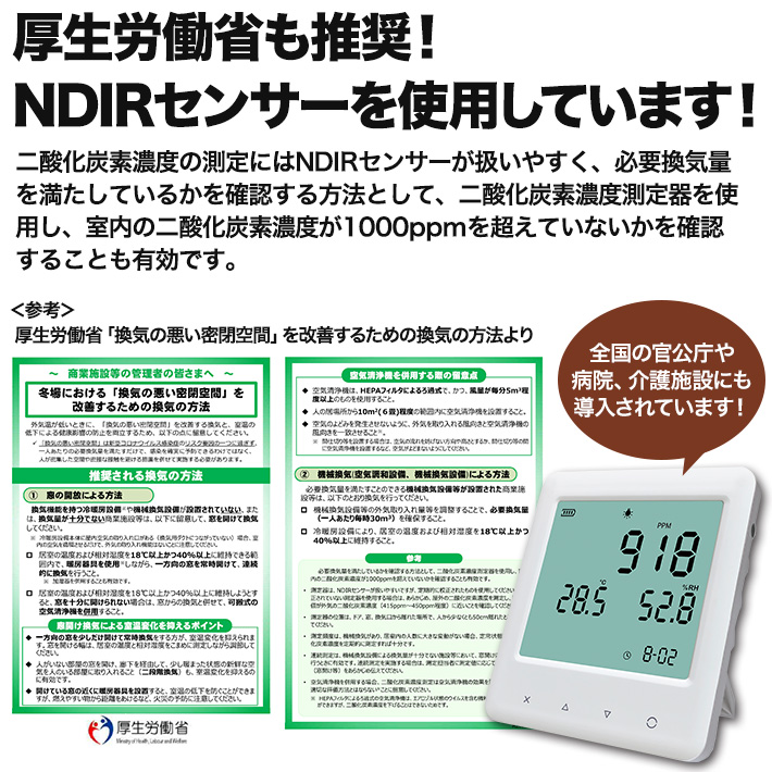 CO2センサー 電池式 USB給電 二酸化炭素 濃度 測定 アラーム付き