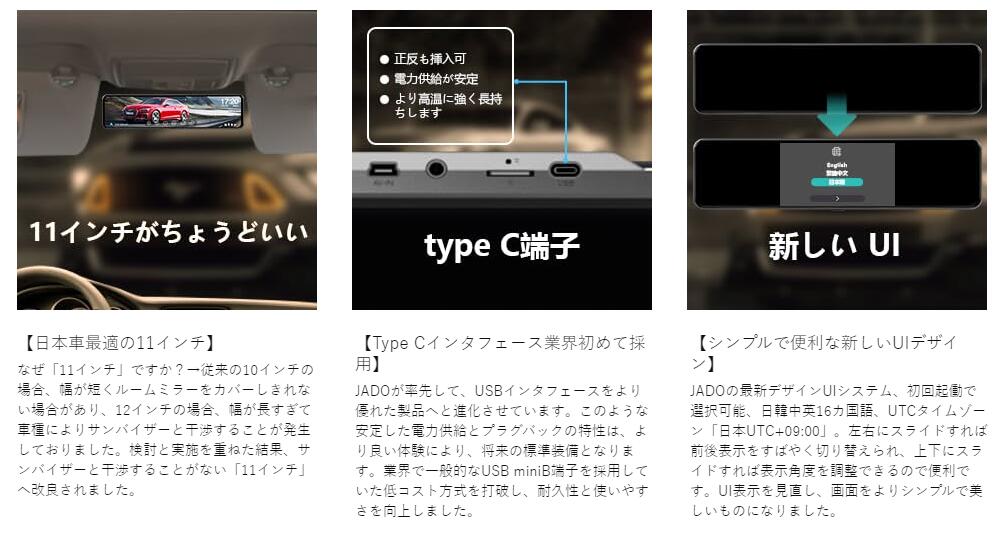 4.2 JADO 4K ドライブレコーダー ミラー型 前後カメラ最新 11