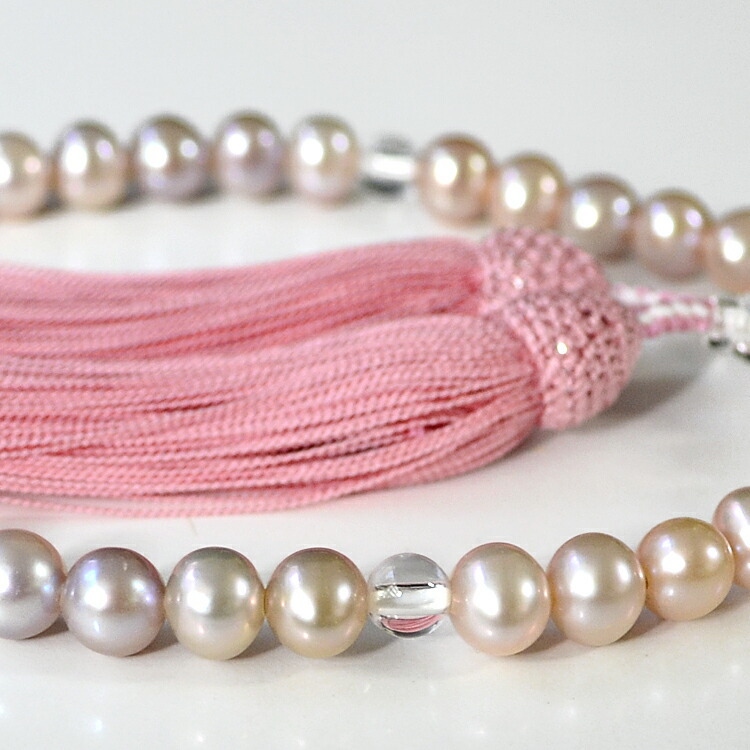 女性用念珠 女性用片手略式念珠 淡水パール ピンク 8ｍｍ珠 水晶仕立