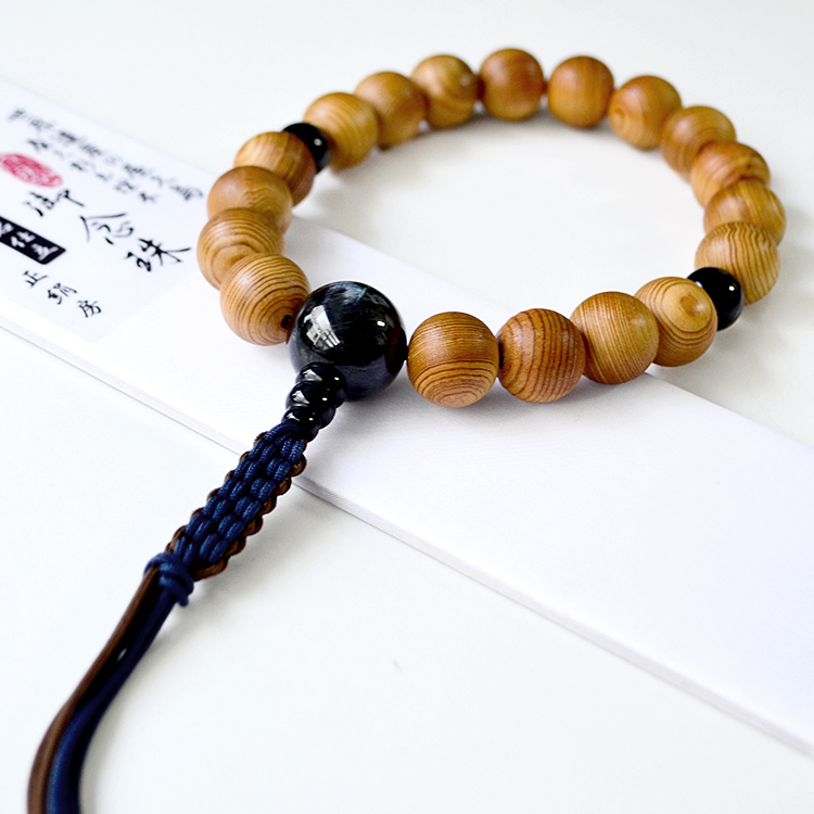 略式念珠 数珠 男性用数珠 屋久杉 15mm18玉 青虎眼仕立 正絹紐