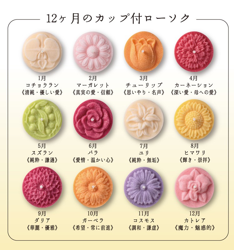 【御進物ろうそく】「花暦」12ヶセット[洋花]【花のキャンドル】【カップローソク】【贈答用】【お供え】【御供】【進物用蝋燭】【進物蝋燭】【新盆見舞】【お盆】【初盆】【喪中見舞】【お悔やみ】【喪中はがきが届いたら】