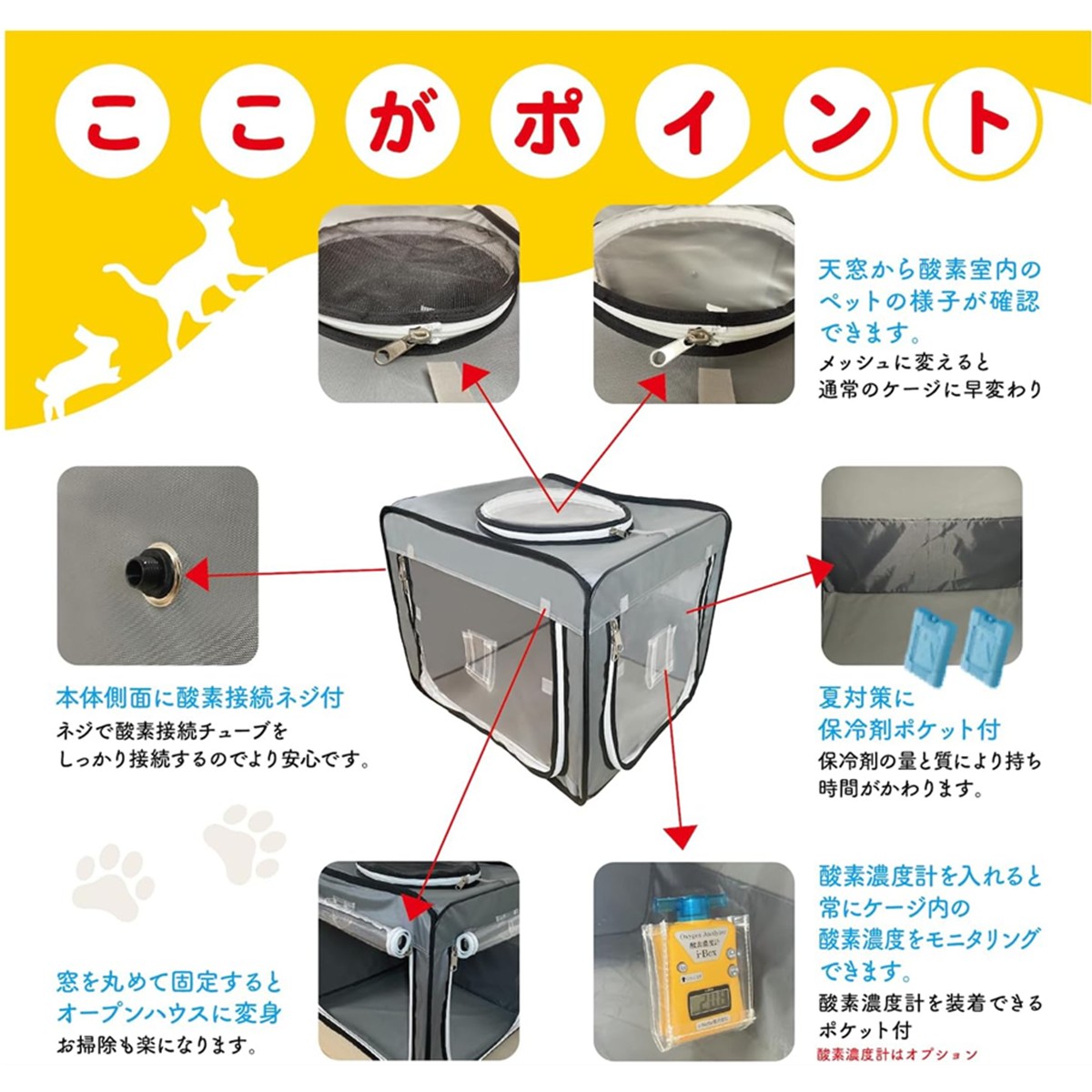 ペット用酸素室 ペットオキシハウス Mサイズ W80×D60×H60cm ブルー