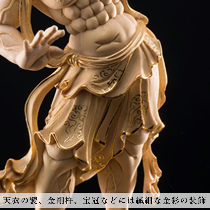 葉偉混 作 金彩天然檜一杢彫り「金剛力士像」二尊一組 木彫り