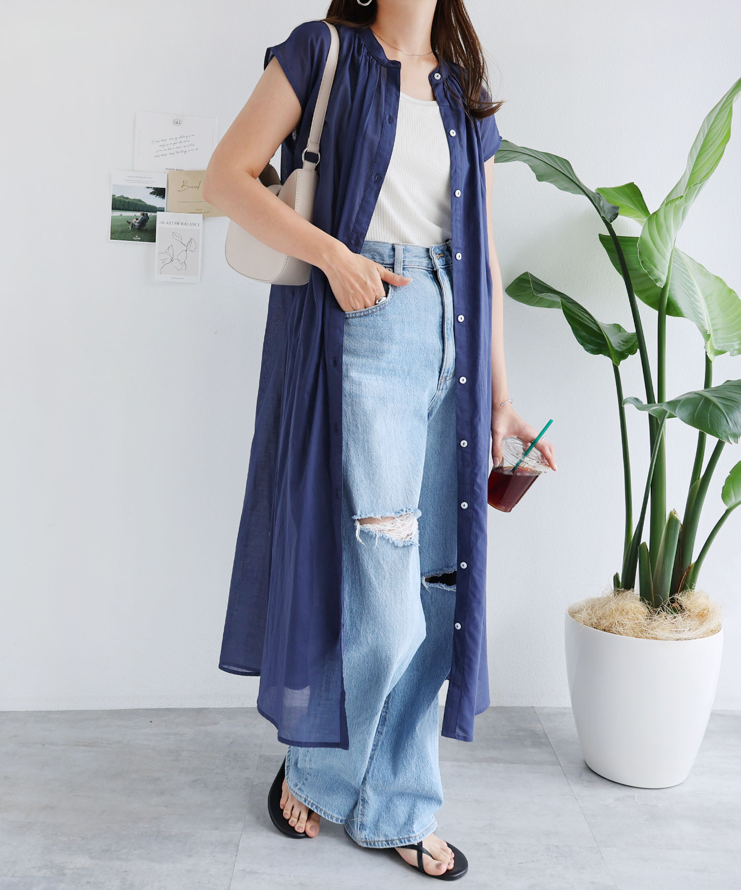 バンドカラー フレンチスリーブ フレア シャツ ワンピース レディース フェミニン 2way 体型カバー春 夏 送料無料 メール便対応b H 10 And Me アンドミー 通販 Yahoo ショッピング