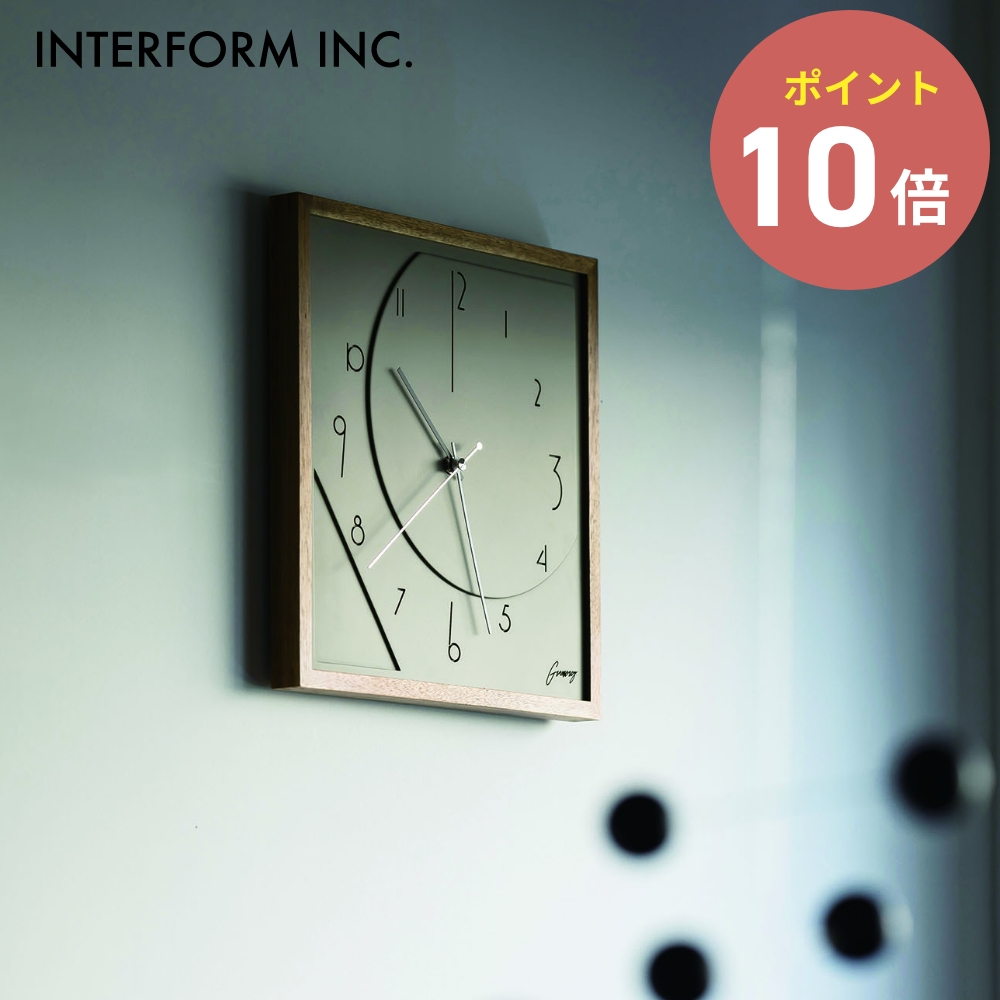 INTERFORM 掛け時計 Auffret オフレ ウォールクロック インターフォルム CL-4427 掛時計 壁時計 連続秒針 単三電池 グレージュ アート 高級感 ウッドフレーム｜antena5