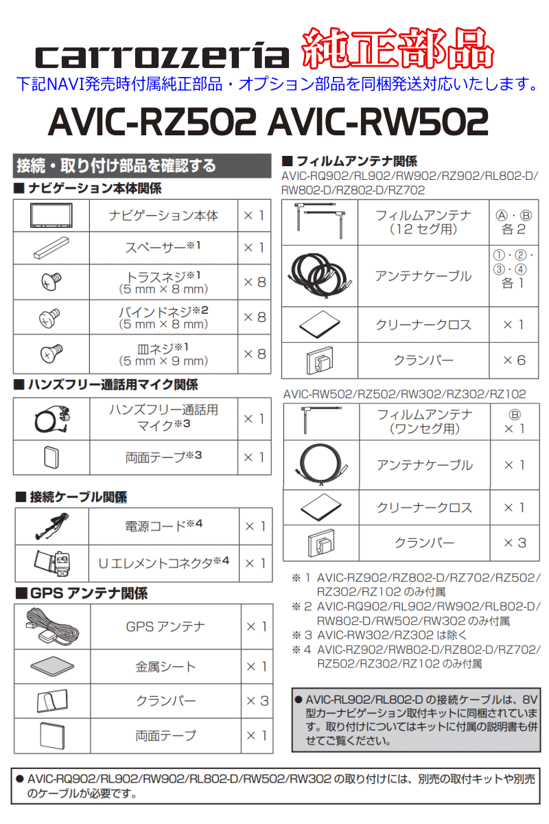カロッツェリア carrozzria 純正品 AVIC-RZ502 AVIC-RW502 音声入力用