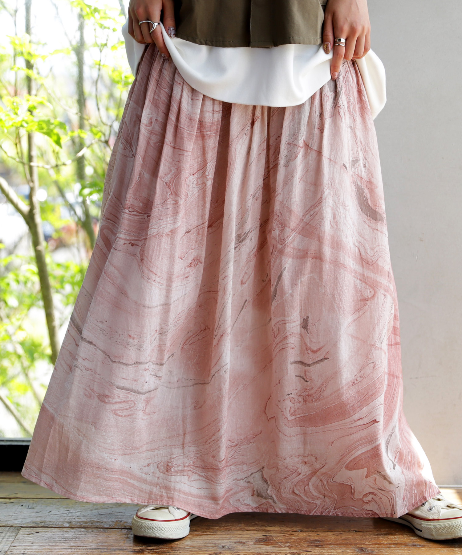 ロングスカート おしゃれ ボトムス スカート マーブル 柄 レディース  