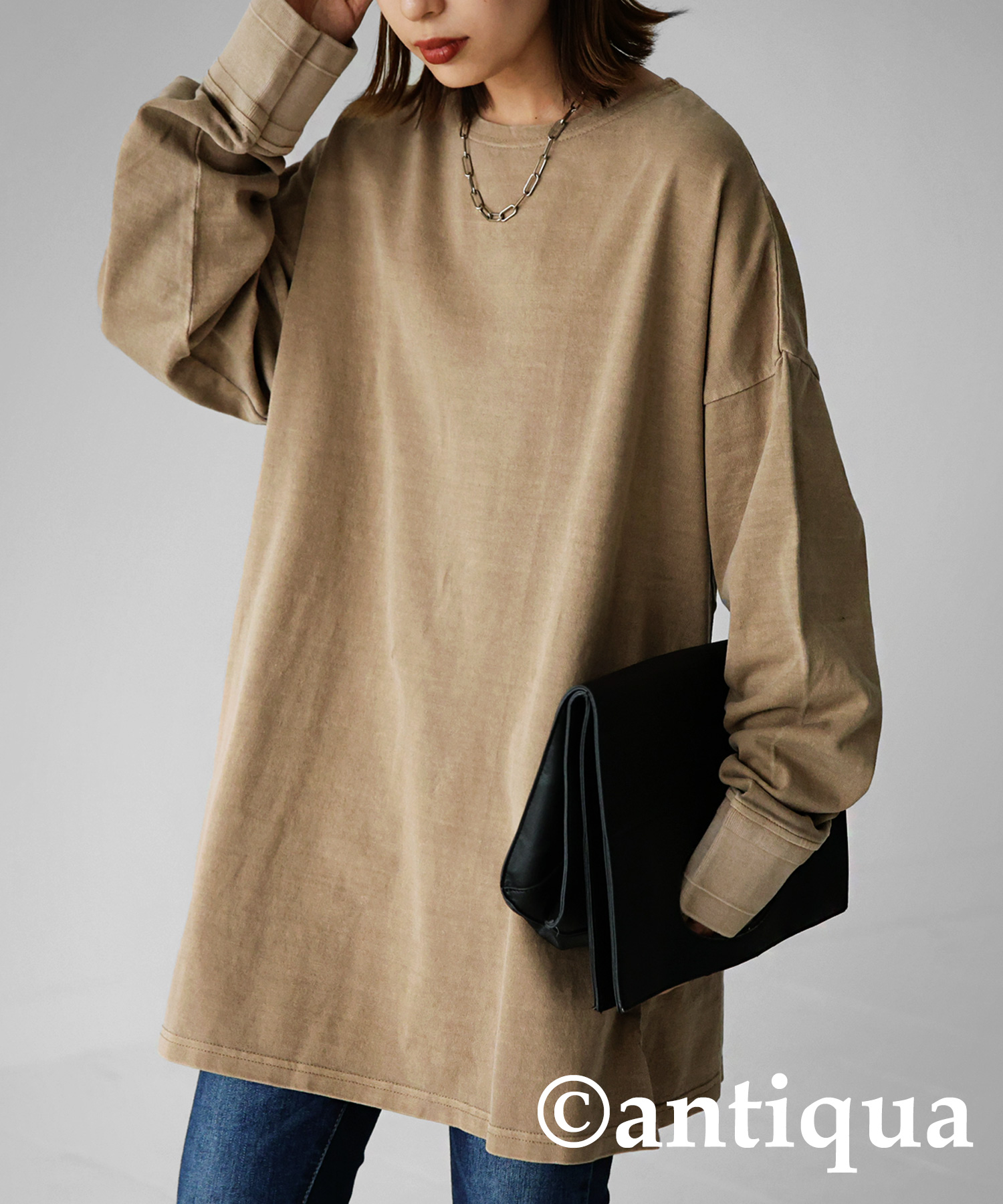 antiqua ピグメント加工 バスクT ロンT レディース トップス