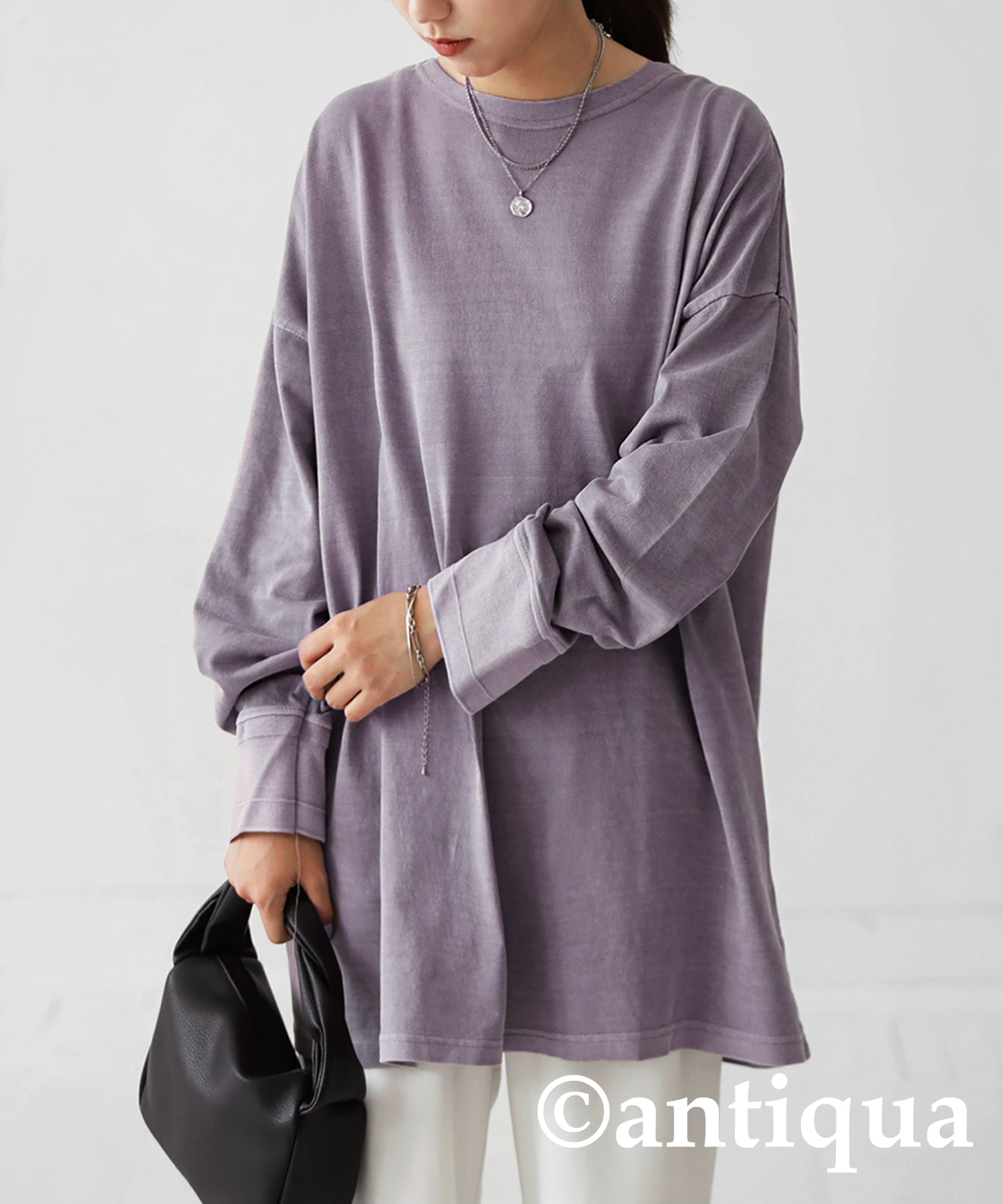 antiqua ピグメント加工 バスクT ロンT レディース トップス