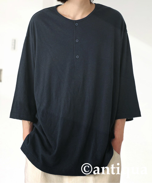 antiqua 綿麻 スラブヘンリーT Tシャツ メンズ トップス 無地