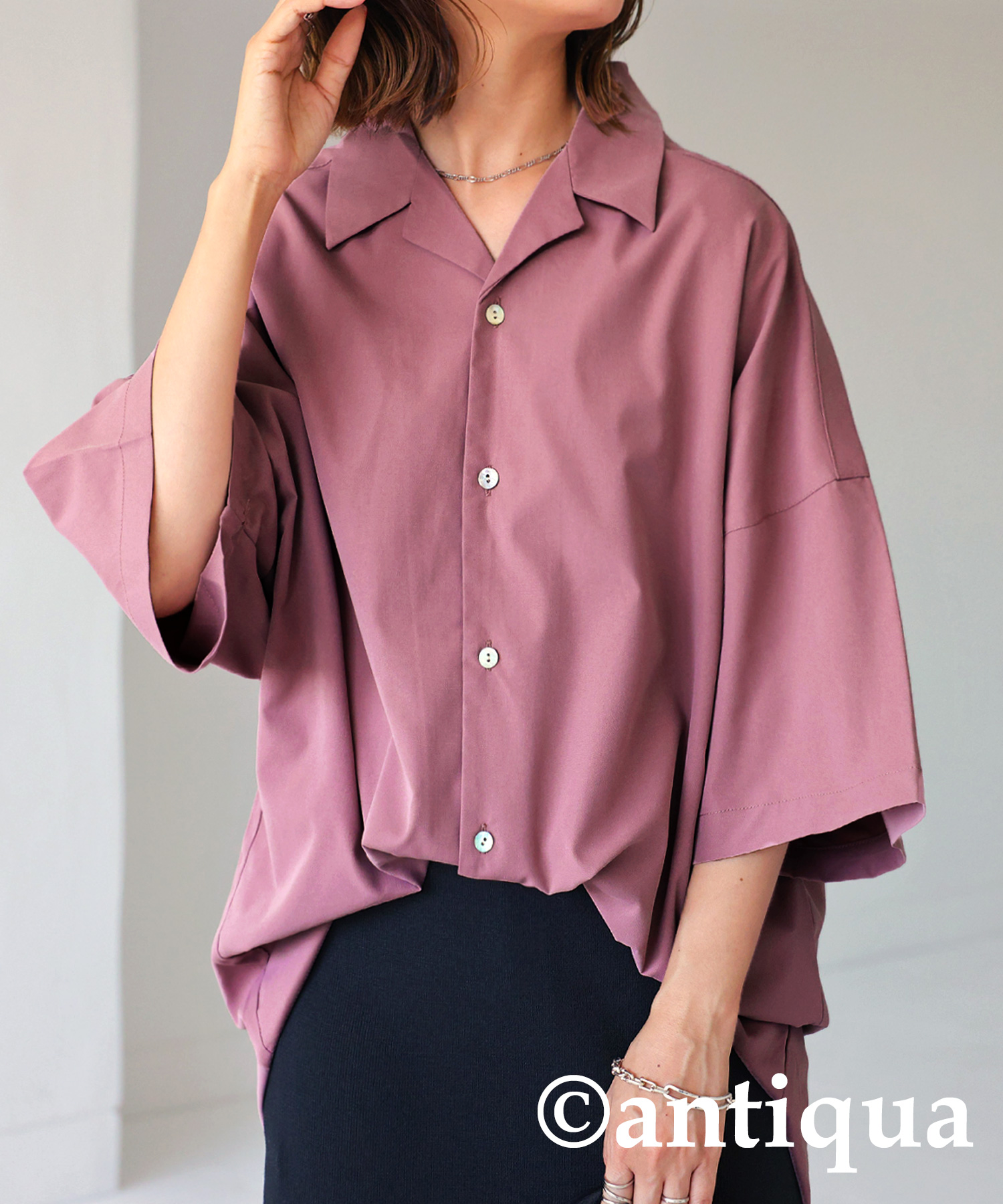 antiqua（アンティカ） 開襟シャツ シャツ レディース トップス 半袖