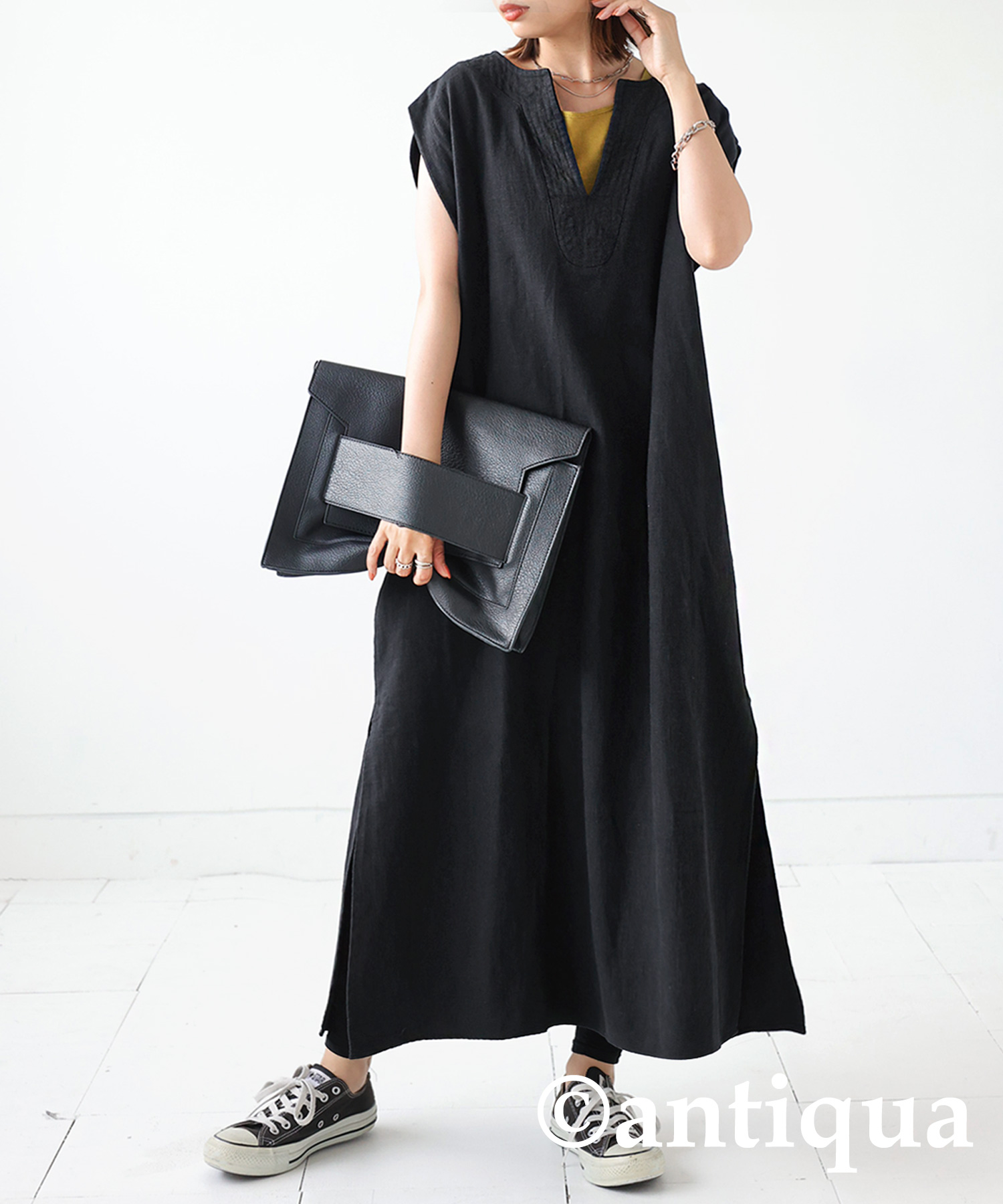 【美品】R&D.M.Co- オールドマンズテーラー カフタンワンピース 綿麻 antiqua（アンティカ） 綿麻 カフタンワンピース ワンピース