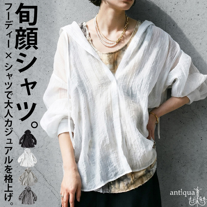 antiqua（アンティカ） シアー シャツ レディース 長袖 無地 チェック