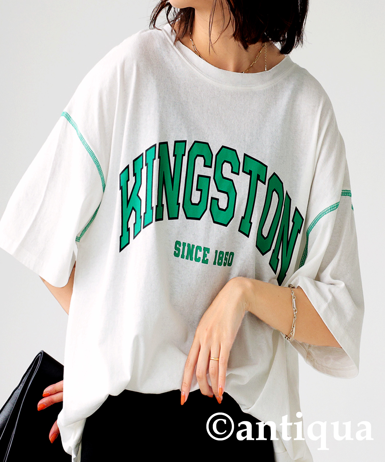 antiqua カレッジロゴ風 ビックT Tシャツ レディース トップス