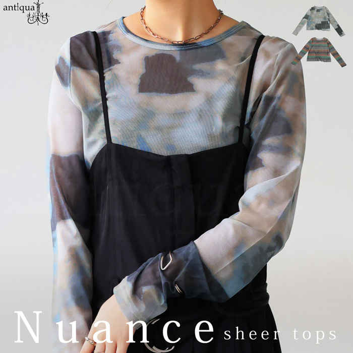 トップス amta antiqua ニュアンス柄シアートップス カットソー レディース