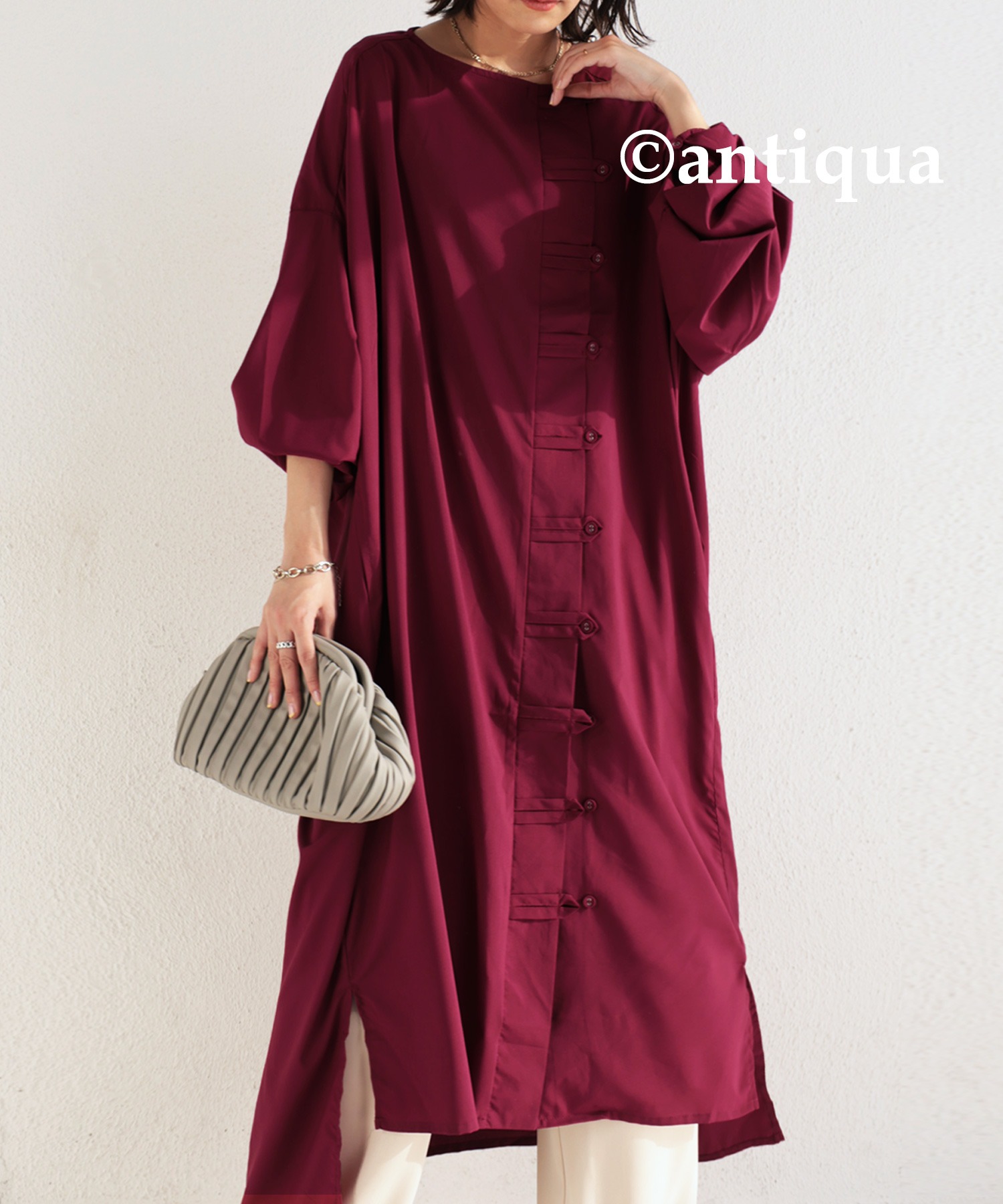 antiqua ボタンデザイン シャツワンピース ワンピース 長袖 送料