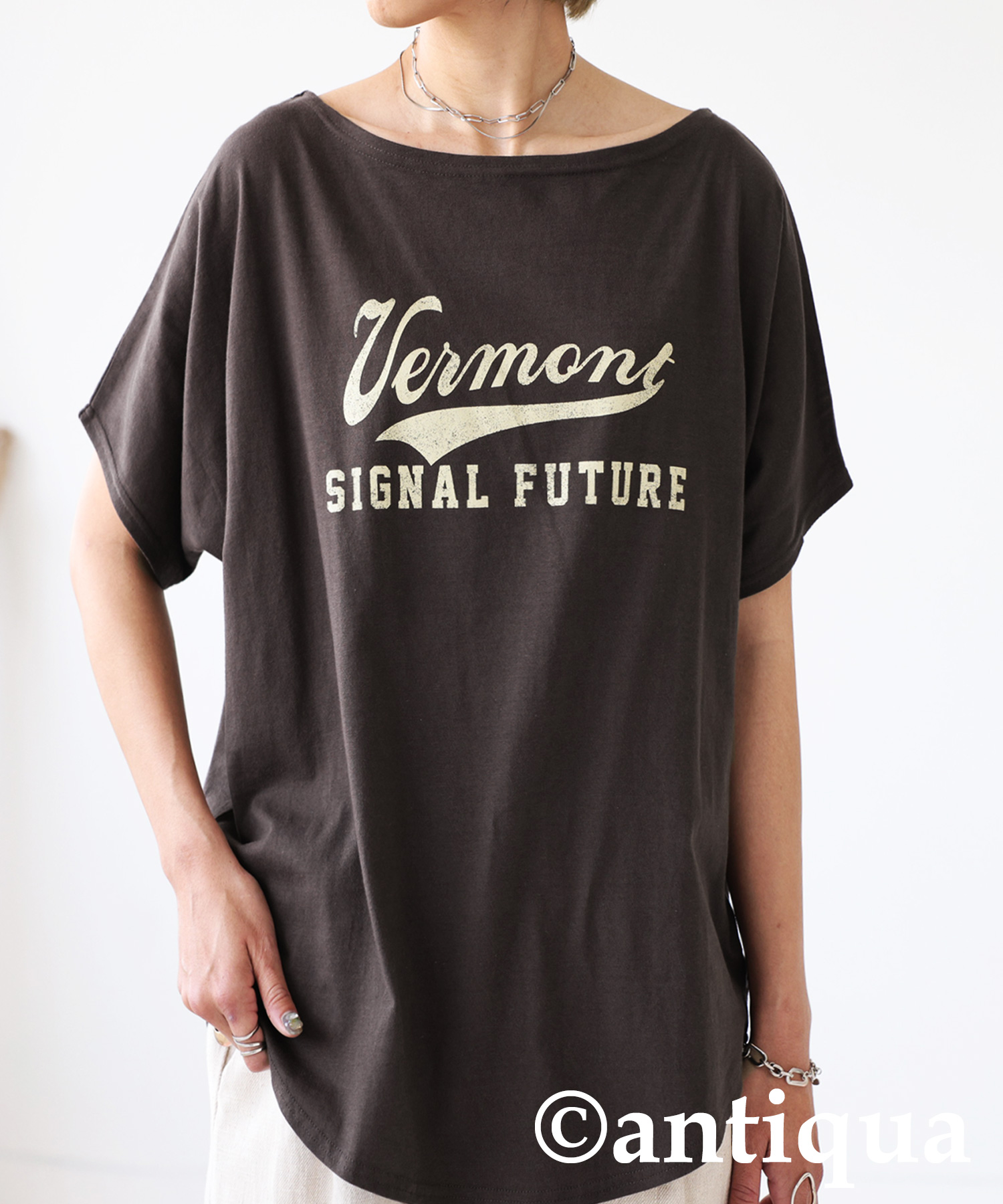 antiqua カレッジロゴ風 ドルマンT Tシャツ レディース ボート