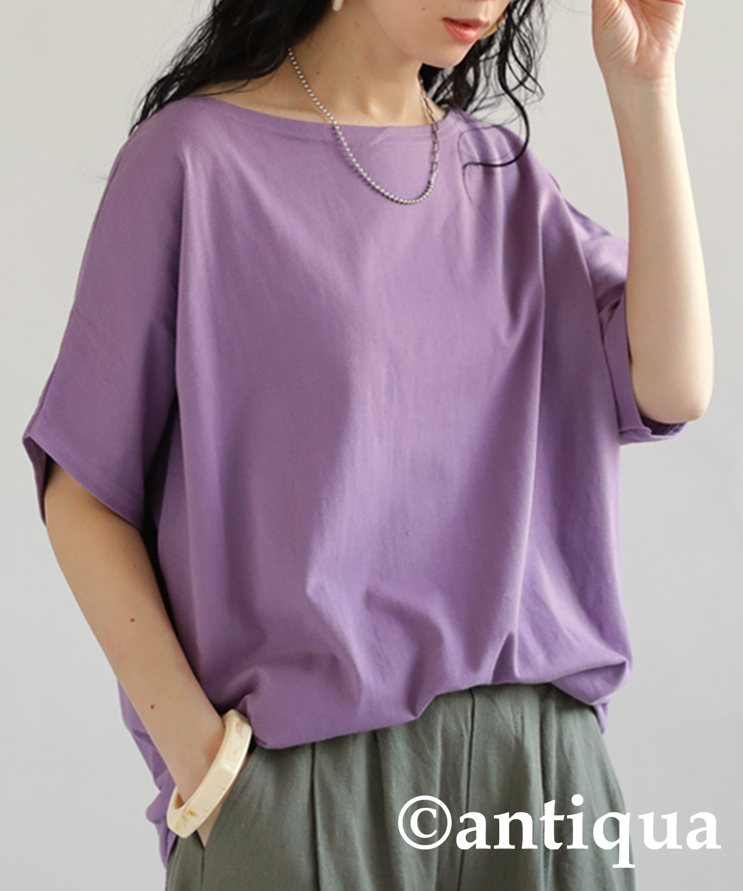 特別送料無料 ボートネック ドルマントップス Tシャツ レディース トップス・再再販。80ptメール便可 | antiqua | 09