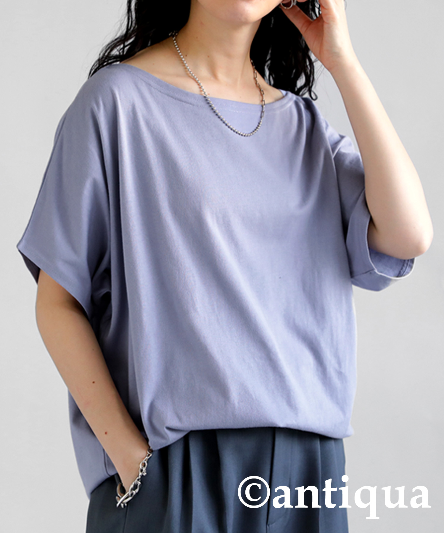 特別送料無料 ボートネック ドルマントップス Tシャツ レディース トップス・再再販。80ptメール便可 | antiqua | 04
