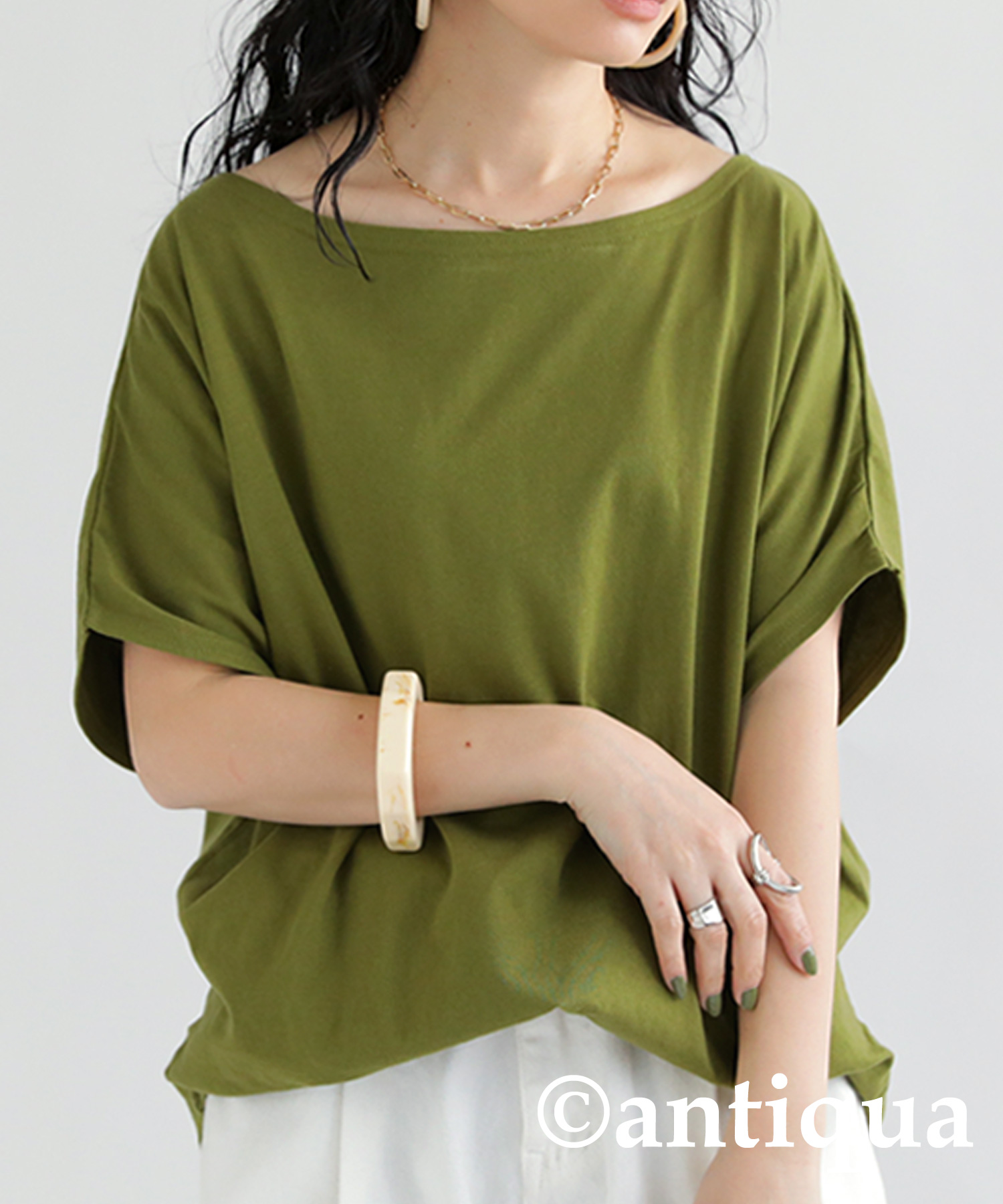 特別送料無料 ボートネック ドルマントップス Tシャツ レディース トップス・再再販。80ptメール便可 | antiqua | 05