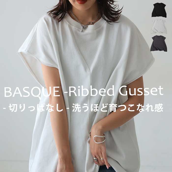 antiqua こなれ感Vガゼット×切りっぱなしTシャツ・80ptメール便