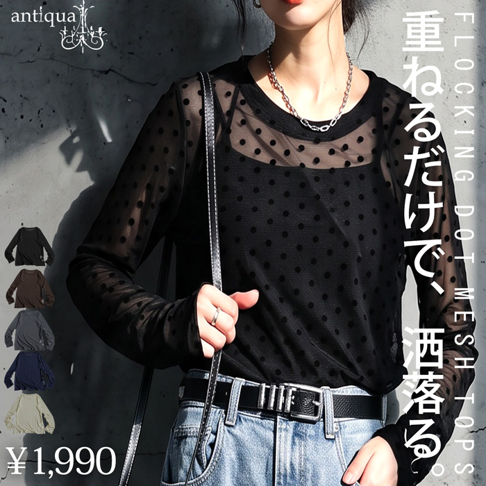 antiqua（アンティカ） ドット柄 シアー トップス レディース 長袖