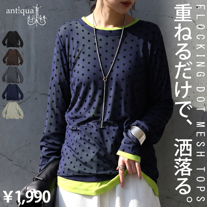 antiqua（アンティカ） ドット柄 シアー トップス レディース 長袖