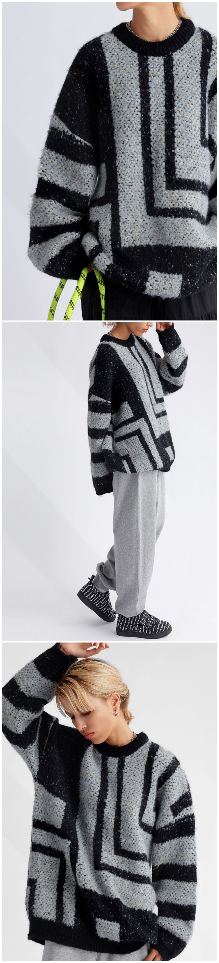 antiqua（アンティカ） 幾何学柄 モヘアタッチニット ユニセックス