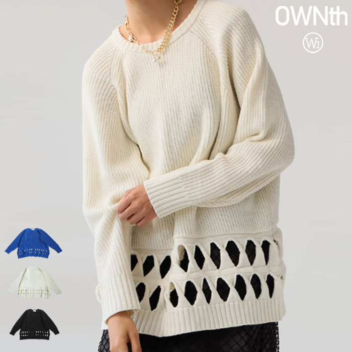 antiqua（アンティカ） 透かし編み デザインニット レディース 長袖