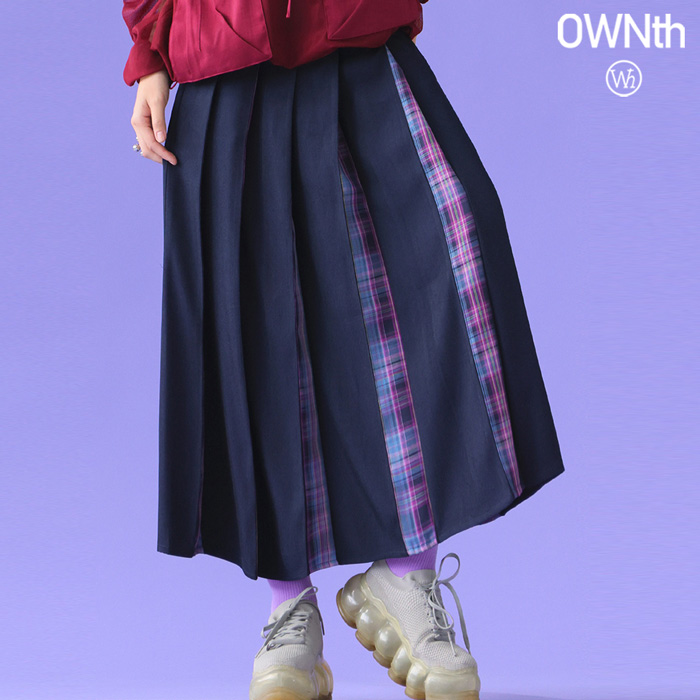 チェック柄切替 プリーツスカート レディース ロング 送料無料・メール便不可 冬新作 antiqua（アンティカ） チェック柄切替 プリーツスカート レディース