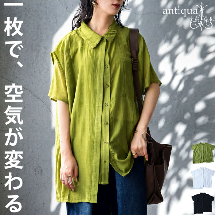 antiqua（アンティカ） シアーシャツ レディース 半袖 楊柳 無地