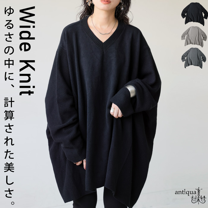 antiqua（アンティカ） Vネック ワイドニット レディース トップス